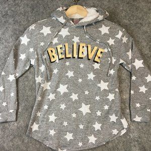 No Boundaries Hoodie XS 1 Junior Pullover Gray Star Print Believe Sweatshirt